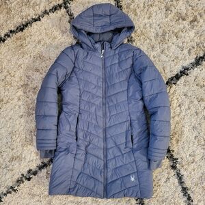 Blue grey Spyder long puffer coat